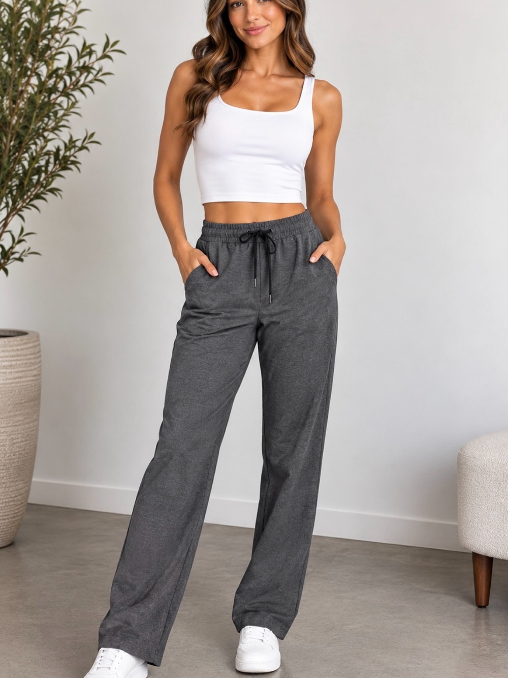 lululemon athletica Charcoal Drawstring Wide-Leg Track Pants
